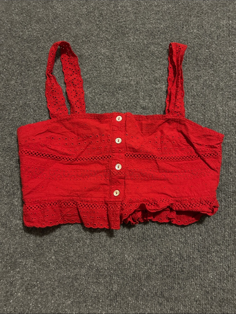 Forever 21 Red Eyelet Button-Front Cropped Camisole